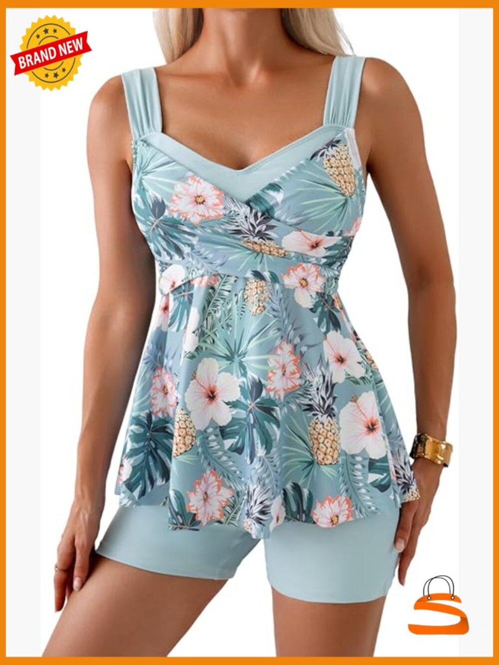 Tankini Swimsuits Tummy Control Two Piece Modest Bathing Suit with Boyshorts - Picture 1 of 6